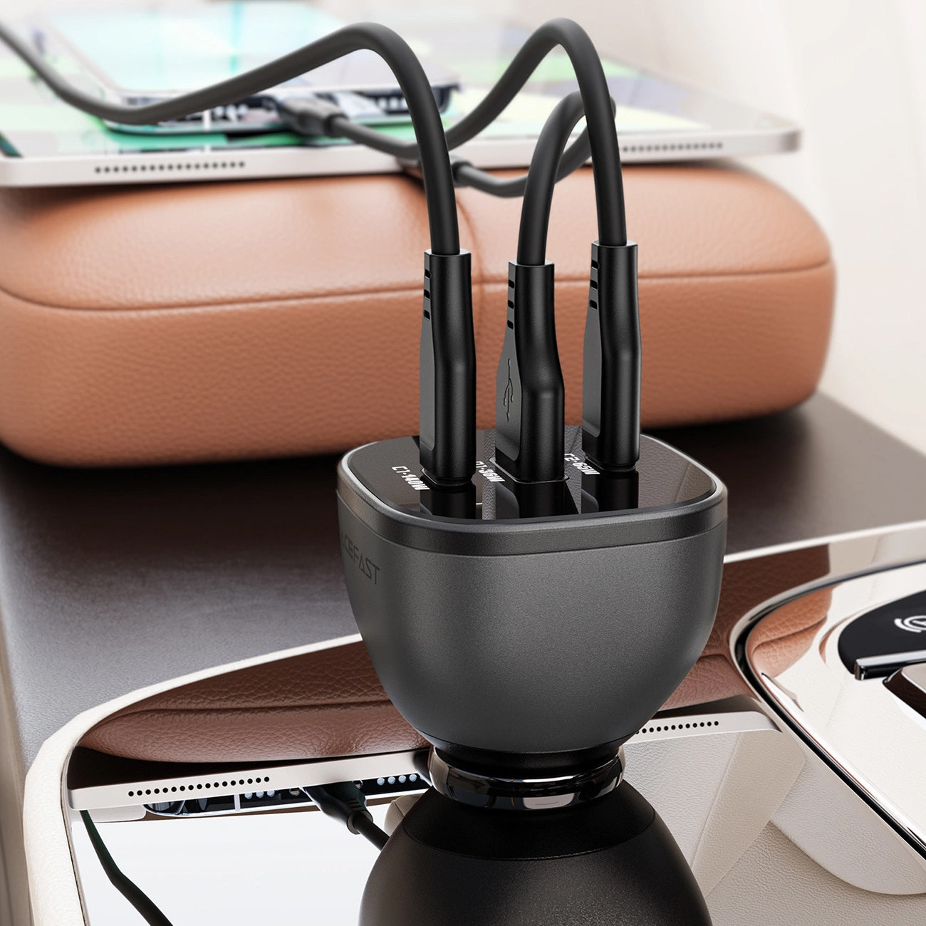 Bil laddare Acefast B14, 165W, 5A, 1 x USB-A - 2 x USB-C, Svart