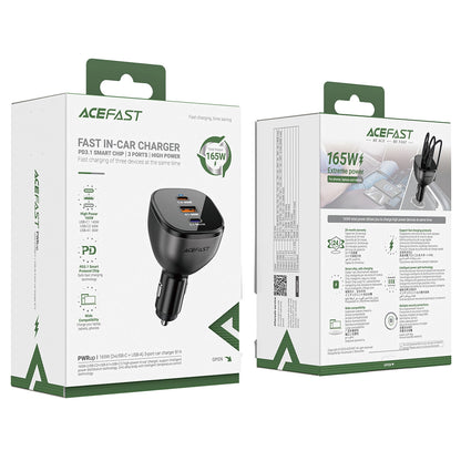 Bil laddare Acefast B14, 165W, 5A, 1 x USB-A - 2 x USB-C, Svart