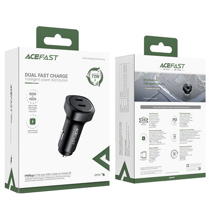 Bil laddare Acefast B2, 72W, 3A, 2 x USB-C, Svart