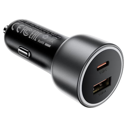 Acefast B21 billaddare, 75W, 3A, 1 x USB-A - 1 x USB-C, grå