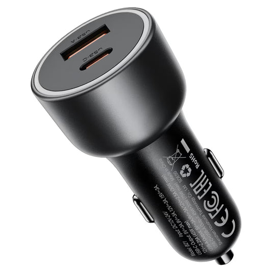 Acefast B21 billaddare, 75W, 3A, 1 x USB-A - 1 x USB-C, grå