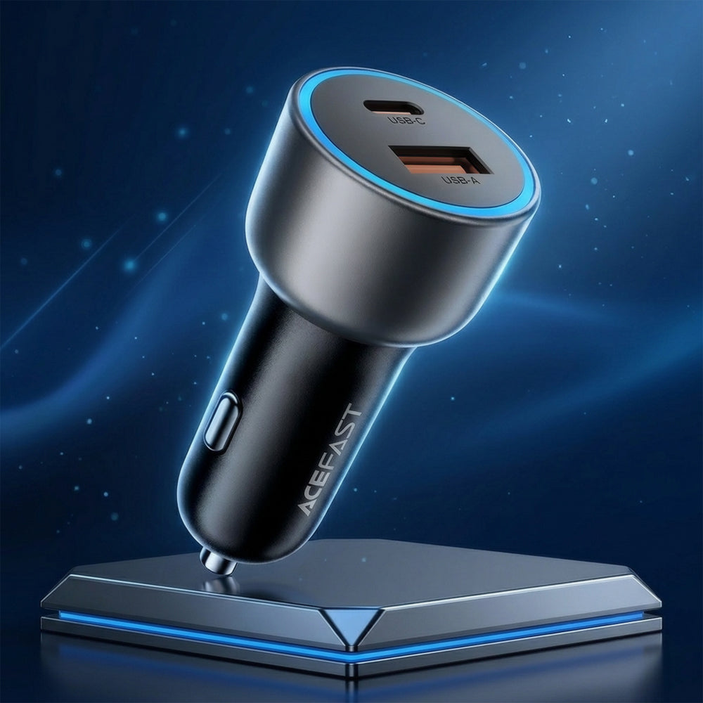 Acefast B21 billaddare, 75W, 3A, 1 x USB-A - 1 x USB-C, grå