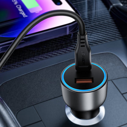 Acefast B21 billaddare, 75W, 3A, 1 x USB-A - 1 x USB-C, grå