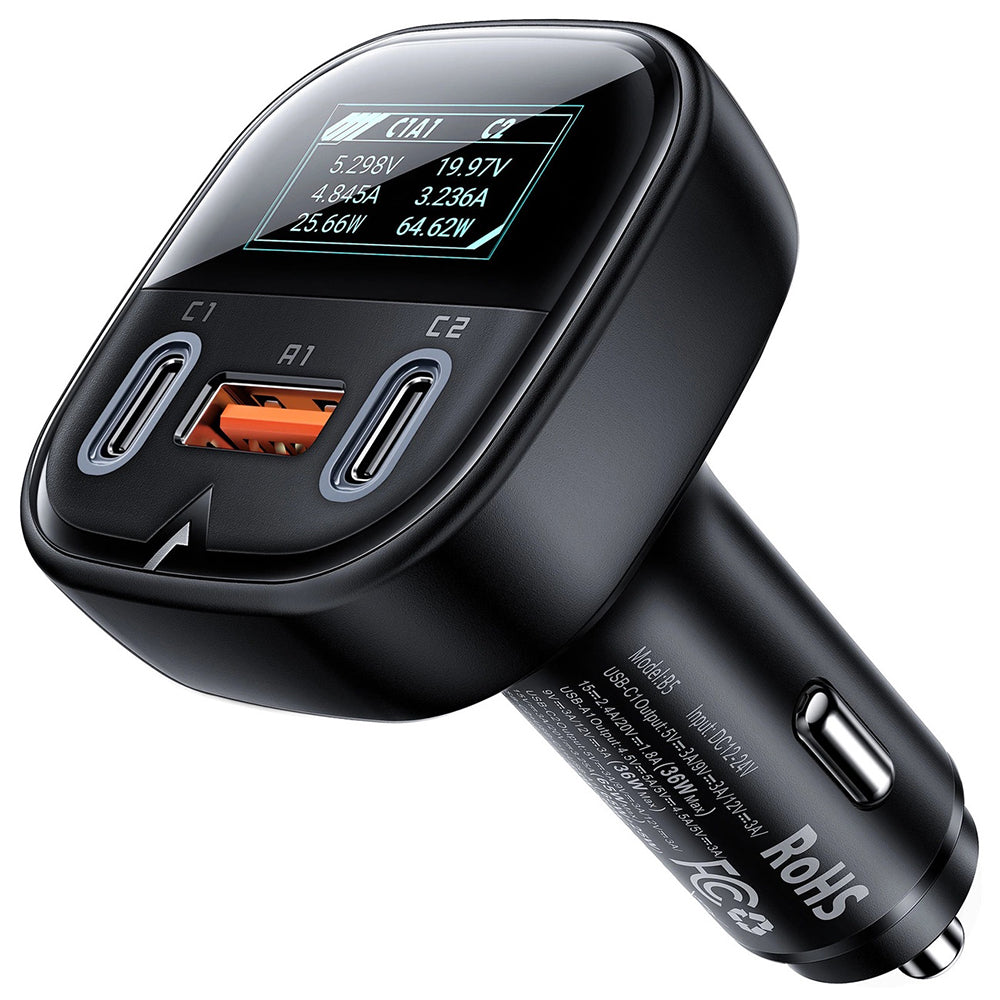 Bil laddare Acefast B5 Display, 101W, 5A, 1 x USB-A - 2 x USB-C, Svart