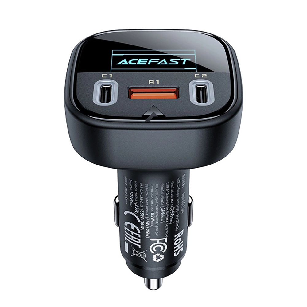 Bil laddare Acefast B5 Display, 101W, 5A, 1 x USB-A - 2 x USB-C, Svart