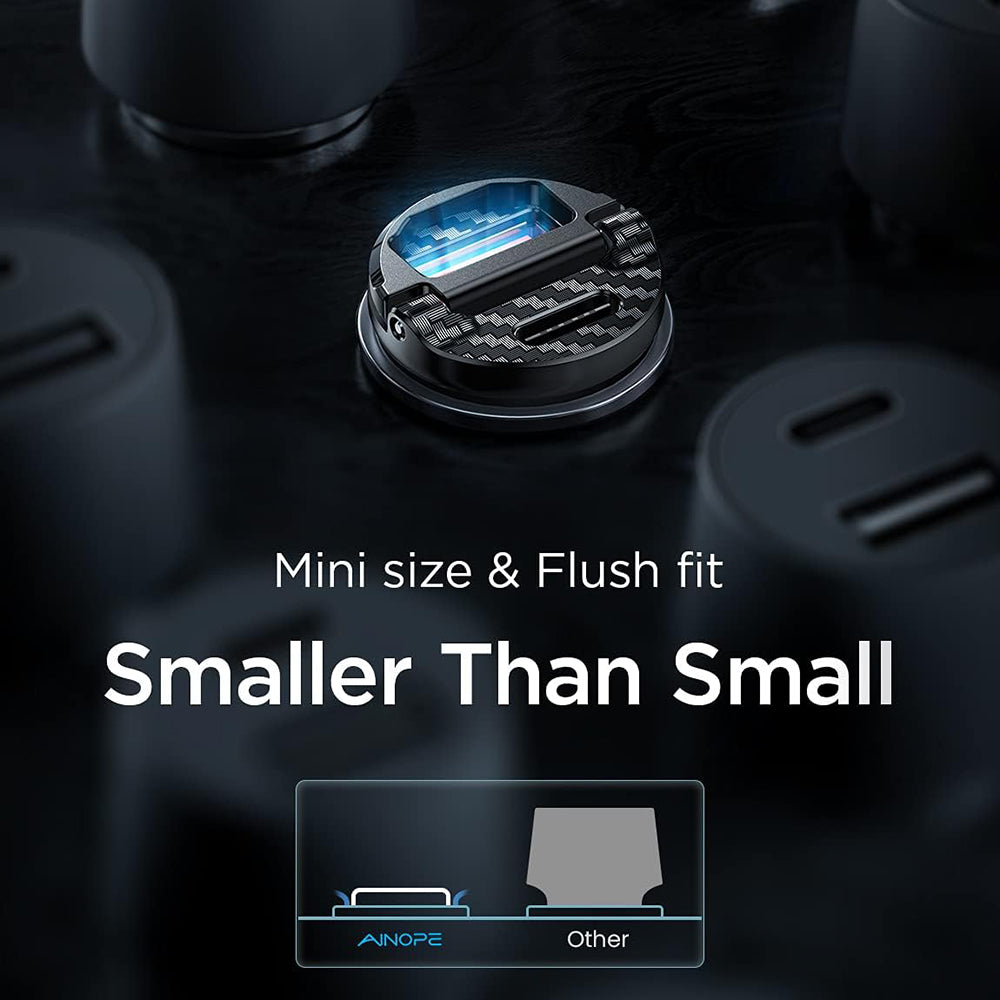 Ainope Car Charger, 30W, 5A, 1 x USB-A - 1 x USB-C, Black