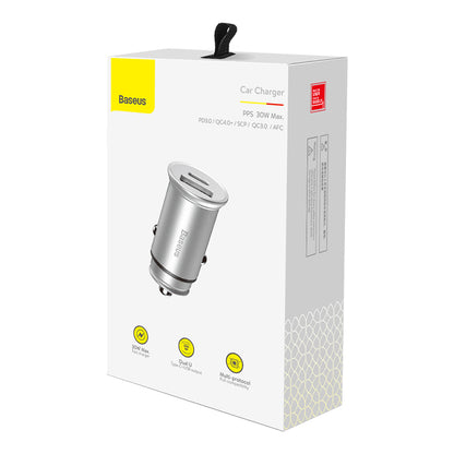 Bil laddare Baseus Circular Metal, 30W, 5A, 1 x USB-A - 1 x USB-C, Grå