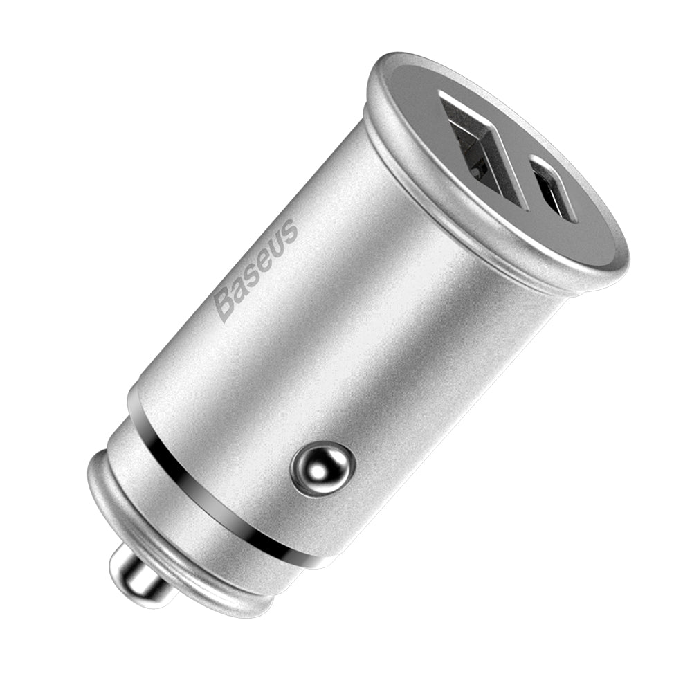 Bil laddare Baseus Circular Metal, 30W, 5A, 1 x USB-A - 1 x USB-C, Grå