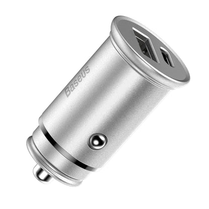 Bil laddare Baseus Circular Metal, 30W, 5A, 1 x USB-A - 1 x USB-C, Grå