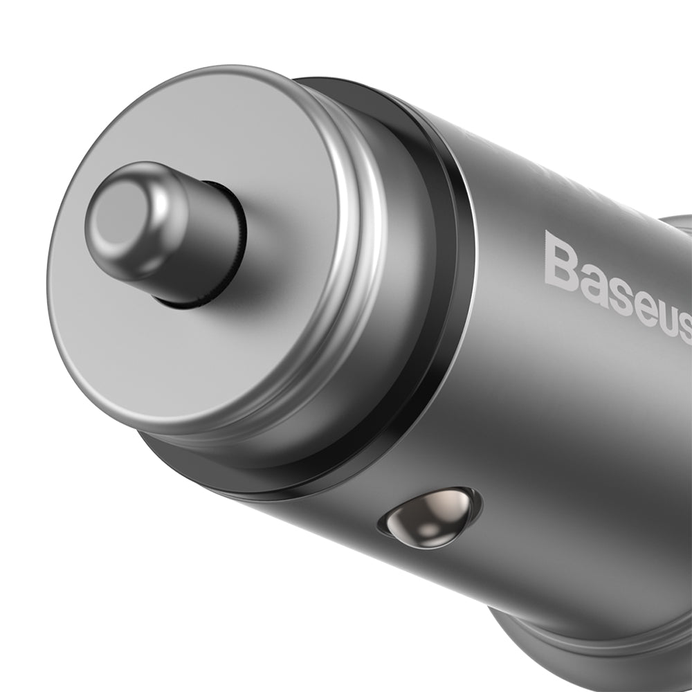 Bil laddare Baseus Circular Metal, 30W, 5A, 1 x USB-A - 1 x USB-C, Grå