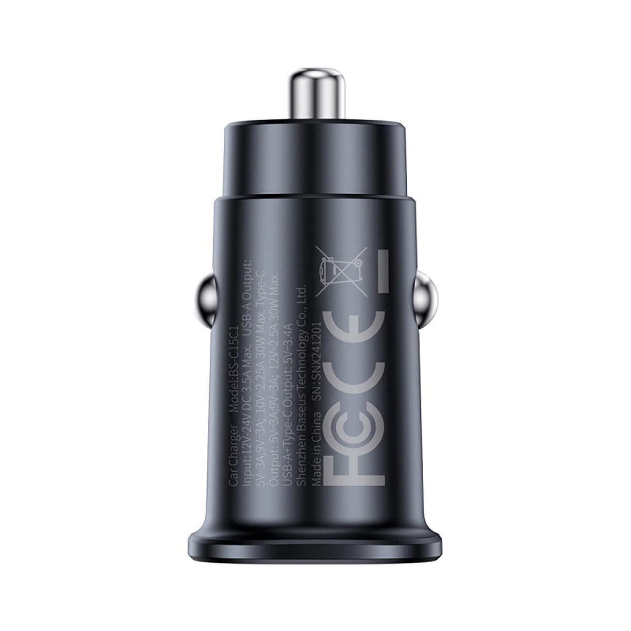 Bil laddare Baseus GoTrip, 30W, 3A, 1 x USB-A - 1 x USB-C, Svart