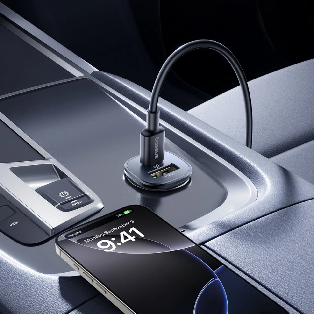 Bil laddare Baseus GoTrip, 30W, 3A, 1 x USB-A - 1 x USB-C, Svart
