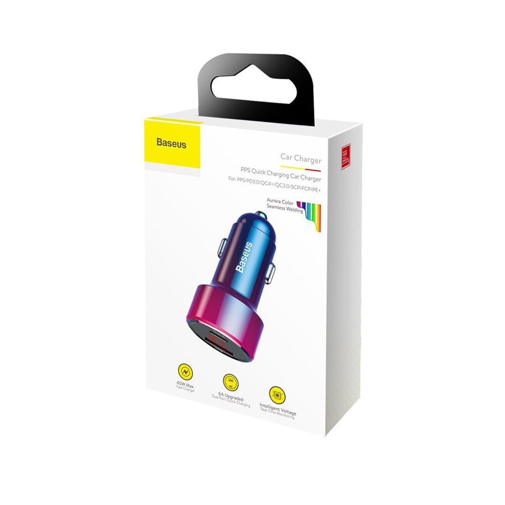 Bil laddare Baseus Magic Display Series, 45W, 5A, 1 x USB-A - 1 x USB-C, Flerfärgad CCMLC20C-09