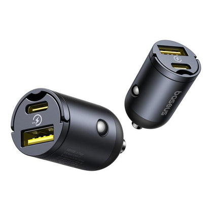 Bil laddare Baseus Tiny Star, 30W, 3A, 1 x USB-A - 1 x USB-C, Svart C00035001121-02