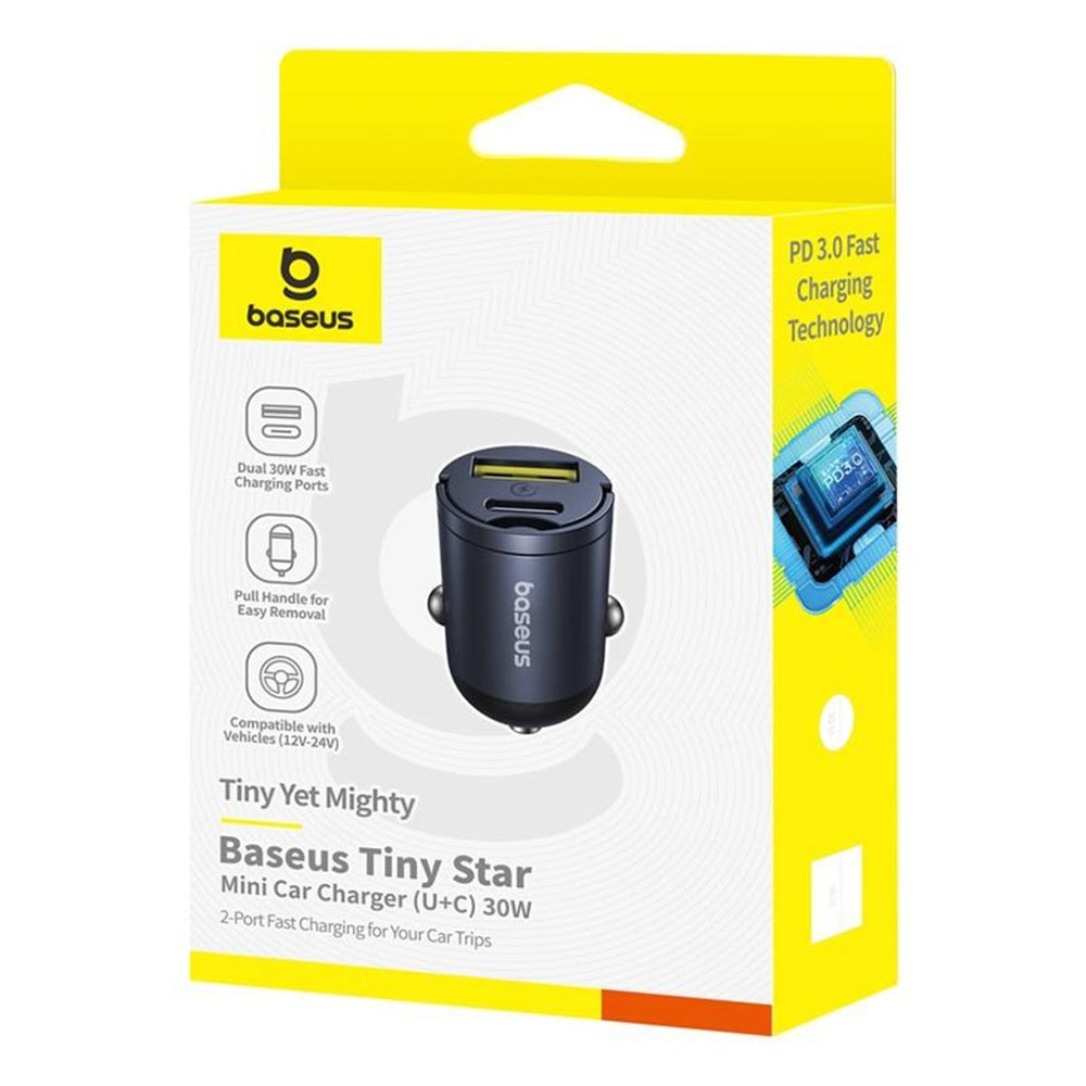 Bil laddare Baseus Tiny Star, 30W, 3A, 1 x USB-A - 1 x USB-C, Svart C00035001121-02