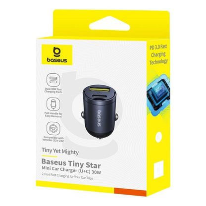Bil laddare Baseus Tiny Star, 30W, 3A, 1 x USB-A - 1 x USB-C, Svart C00035001121-02