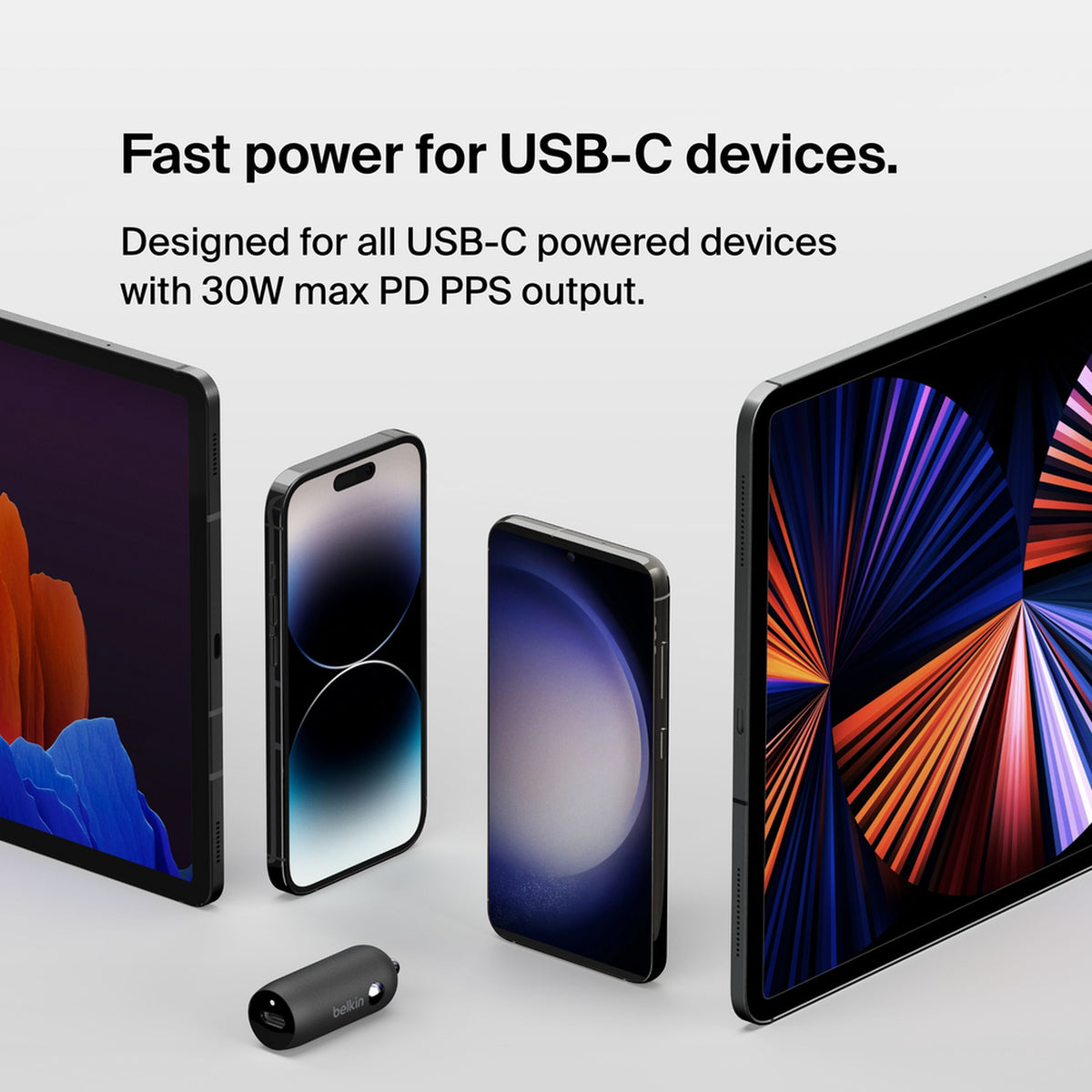 Belkin BoostCharge Billaddare, 30W, 3A, 1 x USB-C, Svart CCA004btBK