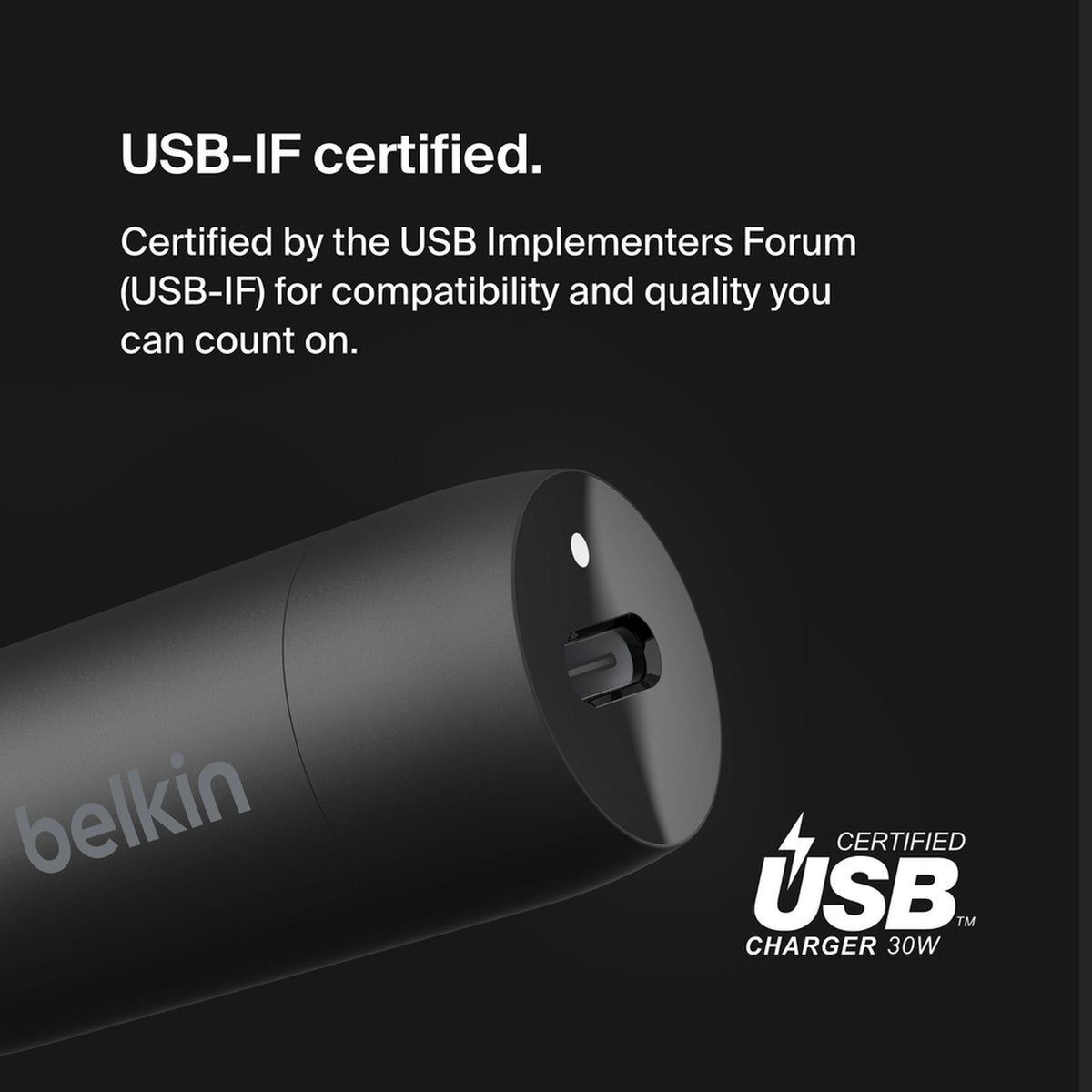 Belkin BoostCharge Billaddare, 30W, 3A, 1 x USB-C, Svart CCA004btBK