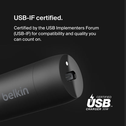 Belkin BoostCharge Billaddare, 30W, 3A, 1 x USB-C, Svart CCA004btBK