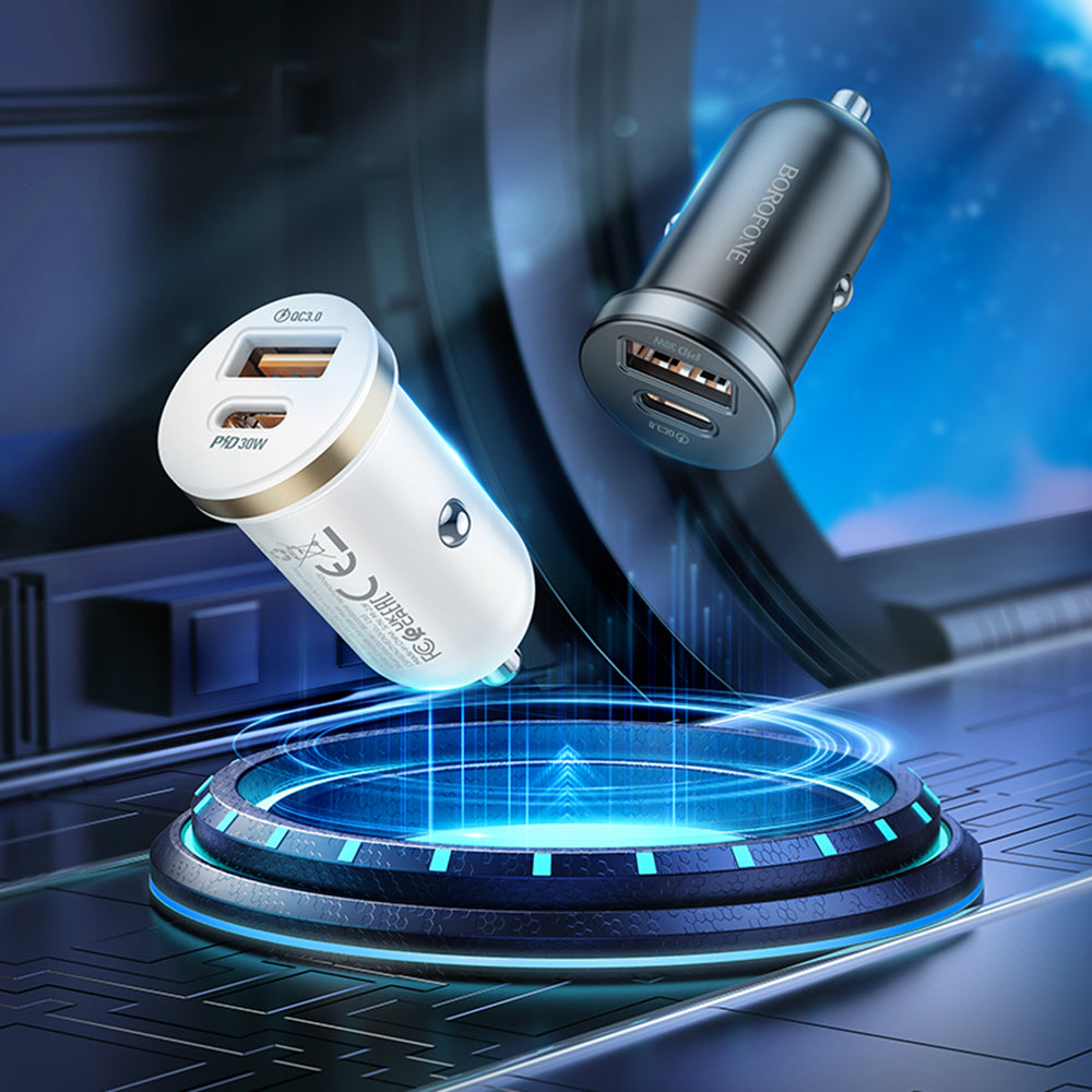 Billaddare Borofone BZ22 Scenery, 30W, 3A, 1 x USB-A - 1 x USB-C, Svart 