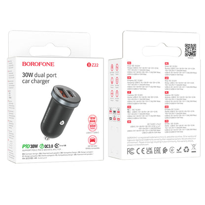 Billaddare Borofone BZ22 Scenery, 30W, 3A, 1 x USB-A - 1 x USB-C, Svart 