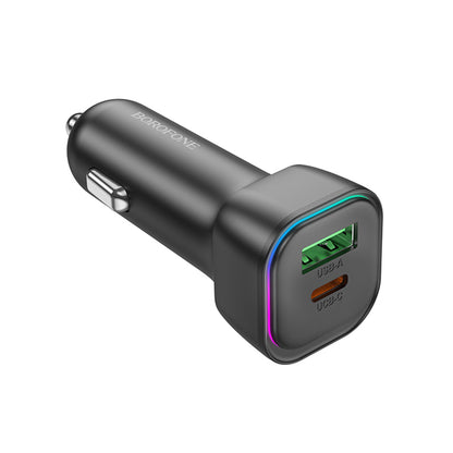 Bil laddare Borofone BZ28A Trophie, 30W, 3A, 1 x USB-A - 1 x USB-C, Svart