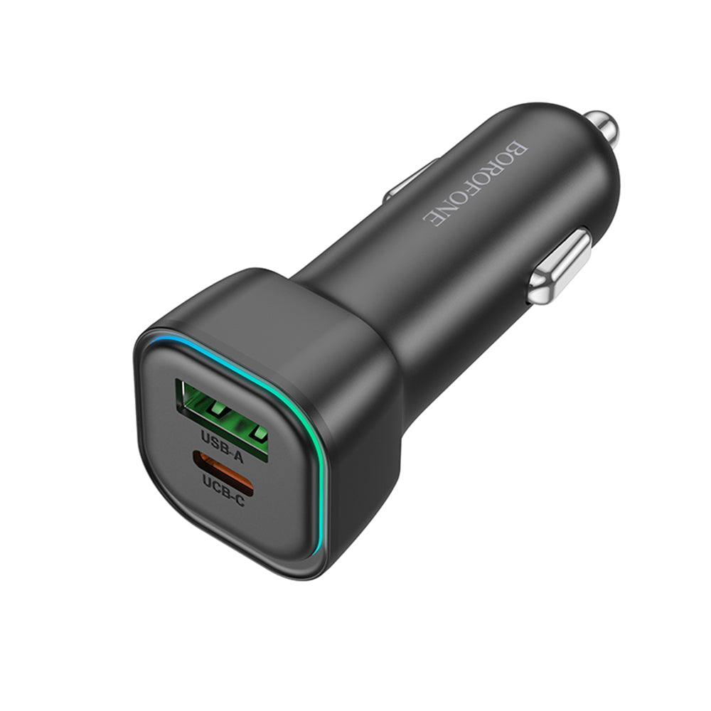 Bil laddare Borofone BZ28A Trophie, 30W, 3A, 1 x USB-A - 1 x USB-C, Svart