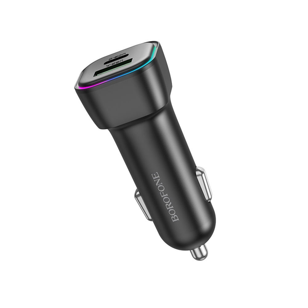 Bil laddare Borofone BZ28A Trophie, 30W, 3A, 1 x USB-A - 1 x USB-C, Svart
