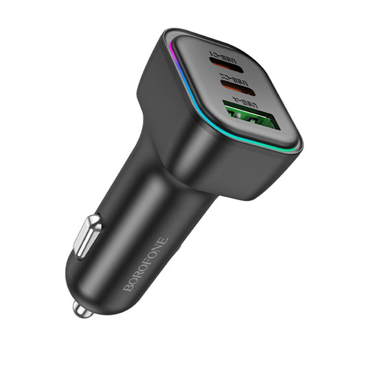 Bil laddare Borofone BZ28C Trophie, 60W, 3A, 1 x USB-A, 2 x USB-C, Svart