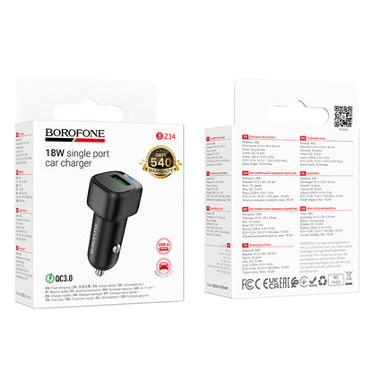 Bil laddare Borofone BZ34 Cloud, 18W, 3A, 1 x USB-A, Svart