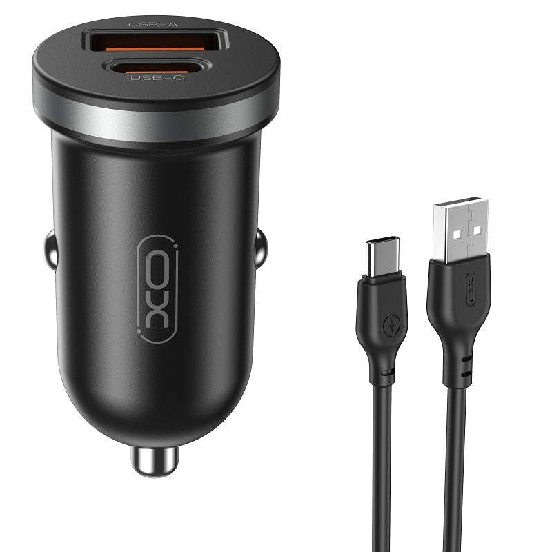 Bil laddare med USB-C kabel XO Design CC56, 30W, 3A, 1 x USB-A - 1 x USB-C, Svart