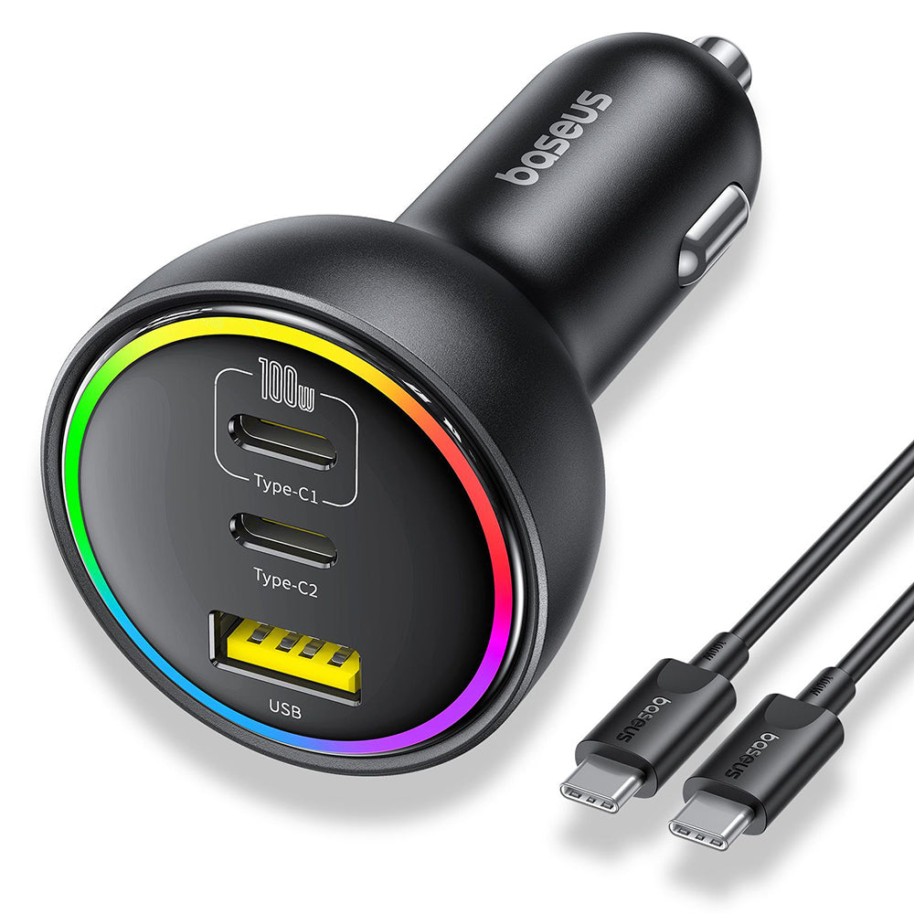 Bil laddare med USB-C kabel från Baseus, 152.5W, 5A, 1 x USB-A - 2 x USB-C, Svart C00036101111-00