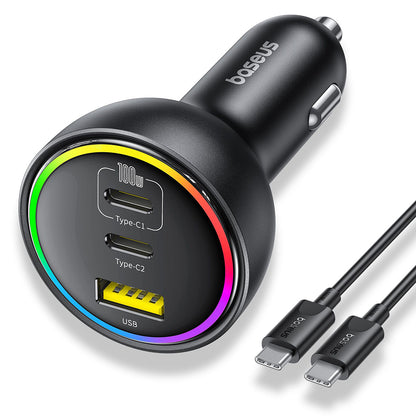 Bil laddare med USB-C kabel från Baseus, 152.5W, 5A, 1 x USB-A - 2 x USB-C, Svart C00036101111-00