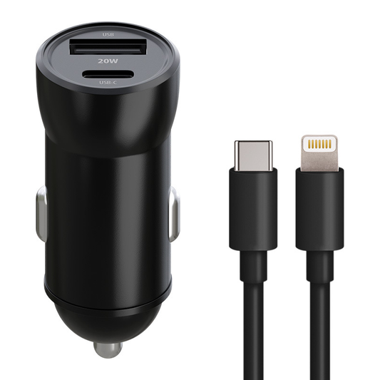 Bil laddare med Lightning-kabel MaXlife MXCC-04, 20W, 3A, 1 x USB-A - 1 x USB-C, Svart