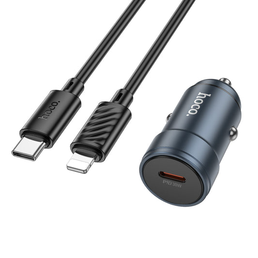 Bil laddare med Lightning-kabel HOCO Z57, 30W, 3A, 1 x USB-C, Grå
