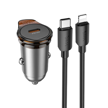 Bil laddare med Lightning-kabel HOCO NZ16, 30W, 3A, 1 x USB-C, Grå