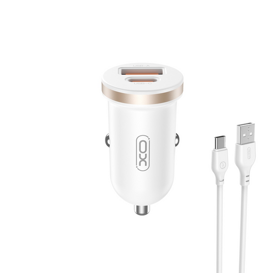 Bil laddare med USB-C kabel XO Design CC56, 30W, 3A, 1 x USB-A - 1 x USB-C, Vit