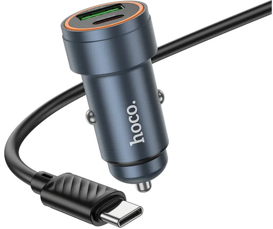 Bil laddare med USB-C kabel HOCO Z57A, 30W, 3A, 1 x USB-A - 1 x USB-C, Grå