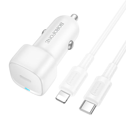 Bil laddare med Lightning-kabel Borofone BZ34B Cloud, 20W, 3A, 1 x USB-A - 1 x USB-C, Vit