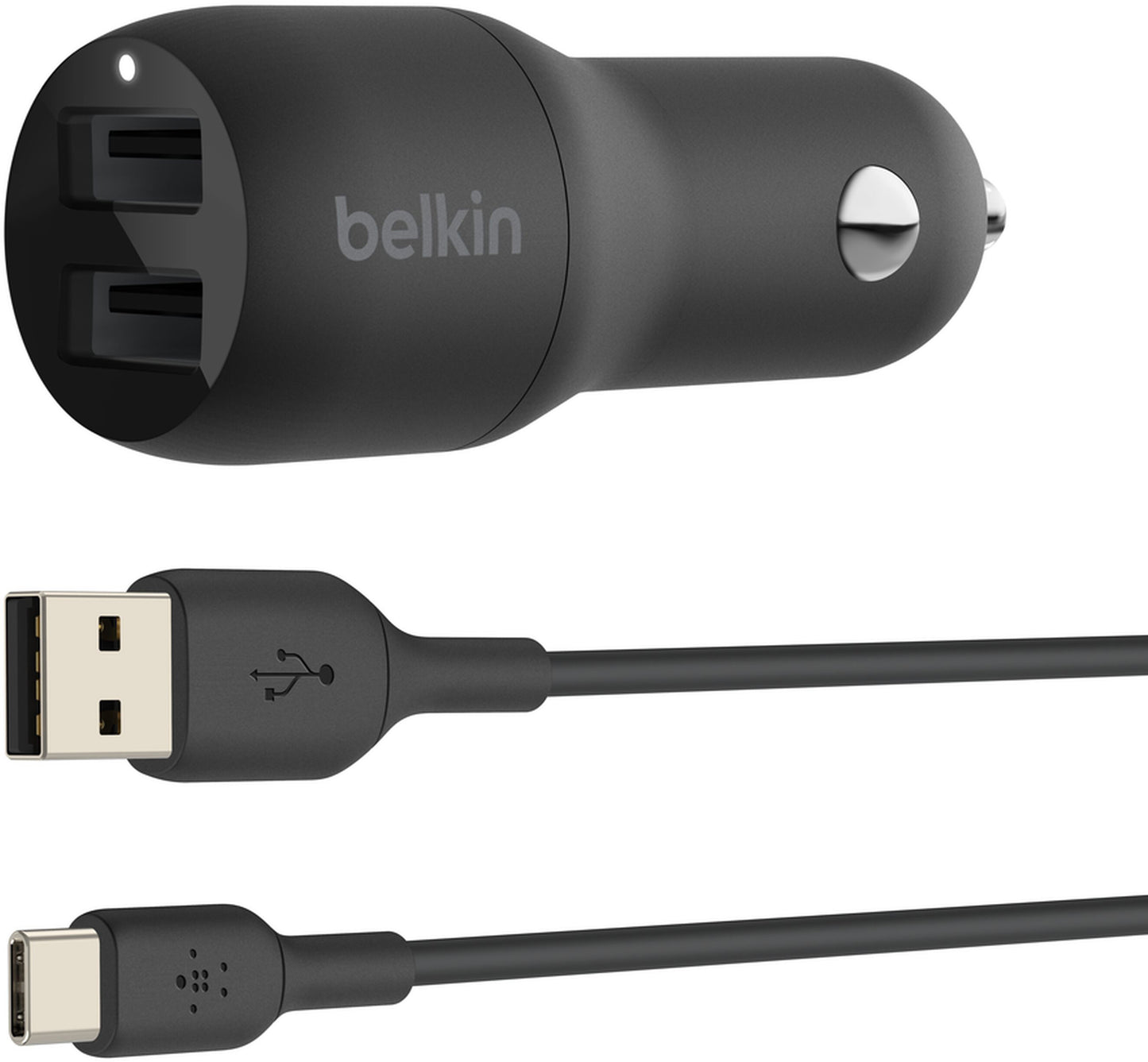 Bil-laddare med USB-C-kabel Belkin BoostCharge Dual, 24W, 2.4A, 2 x USB-A, svart CCE001bt1MBK