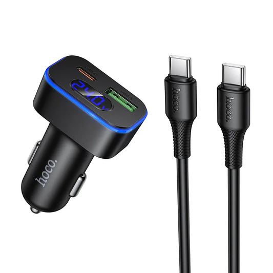 Bil laddare med USB-C-kabel HOCO Z63B Display, 48W, 3A, 1 x USB-A - 1 x USB-C, Svart