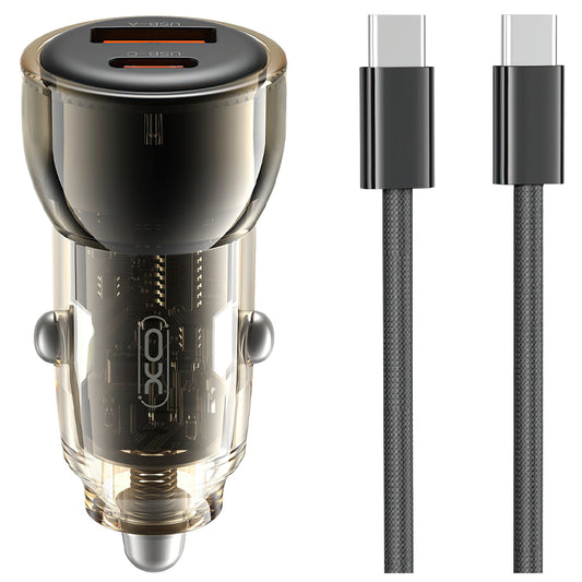 Bil laddare med USB-C kabel XO Design CC60, 60W, 3A, 1 x USB-A - 1 x USB-C, Svart