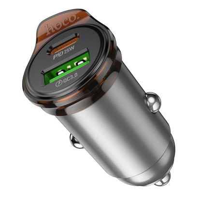 Bil laddare med Lightning-kabel HOCO NZ16A, 43W, 3A, 1 x USB-A - 1 x USB-C, Grå