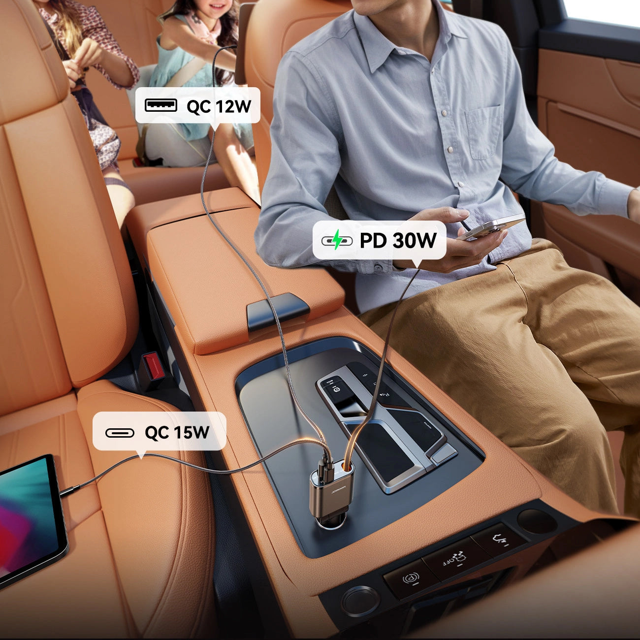 Bil laddare med USB-C kabel Joyroom JR-CCL07, 30W, 3A, 1 x USB-A - 1 x USB-C, Grå