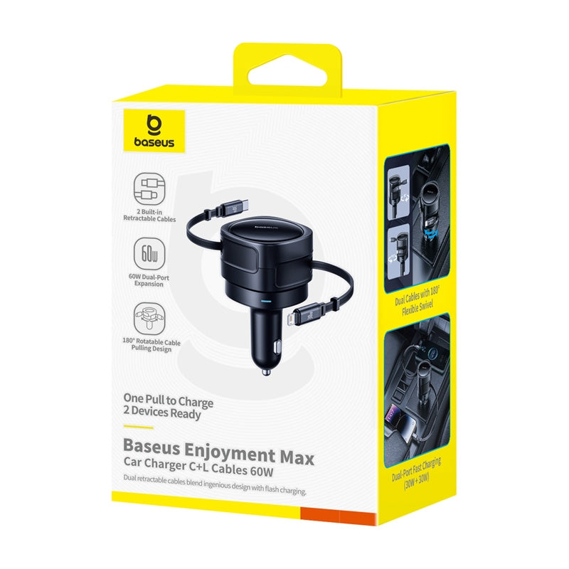 Bil laddare med USB-C / Lightning-kabel Baseus Enjoyment Max, 60W, 3A, Svart C00035507121-00