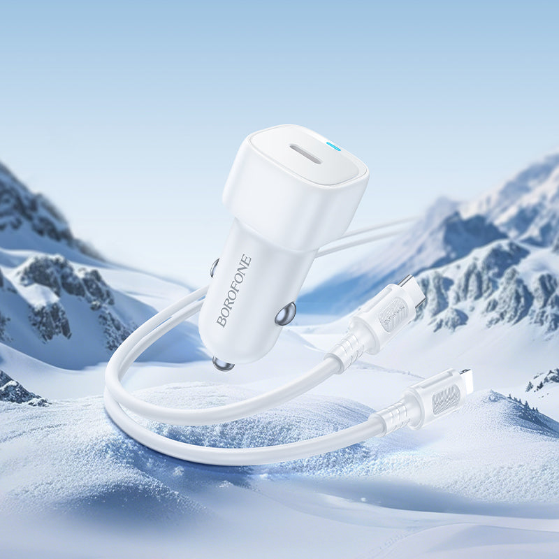 Bil laddare med Lightning-kabel Borofone BZ34B Cloud, 20W, 3A, 1 x USB-A - 1 x USB-C, Vit