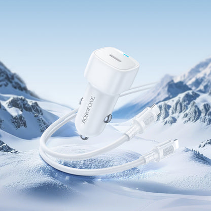 Bil laddare med Lightning-kabel Borofone BZ34B Cloud, 20W, 3A, 1 x USB-A - 1 x USB-C, Vit