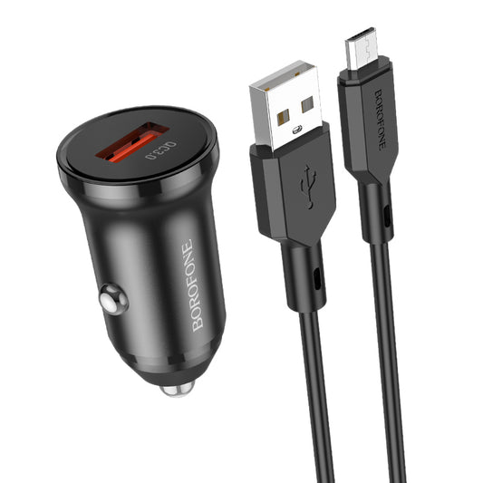 Bil laddare med microUSB-kabel Borofone BZ18, 18W, 3A, 1 x USB-A, Svart