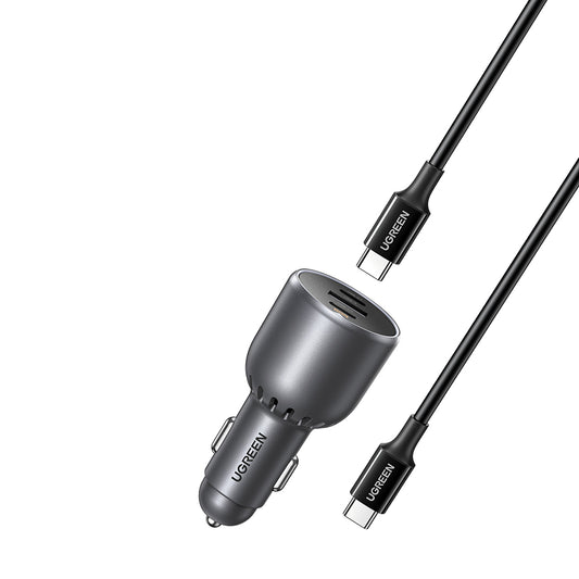 Bil laddare med USB-C kabel UGREEN EC705, 130W, 5A, 1 x USB-A - 2 x USB-C, Grå