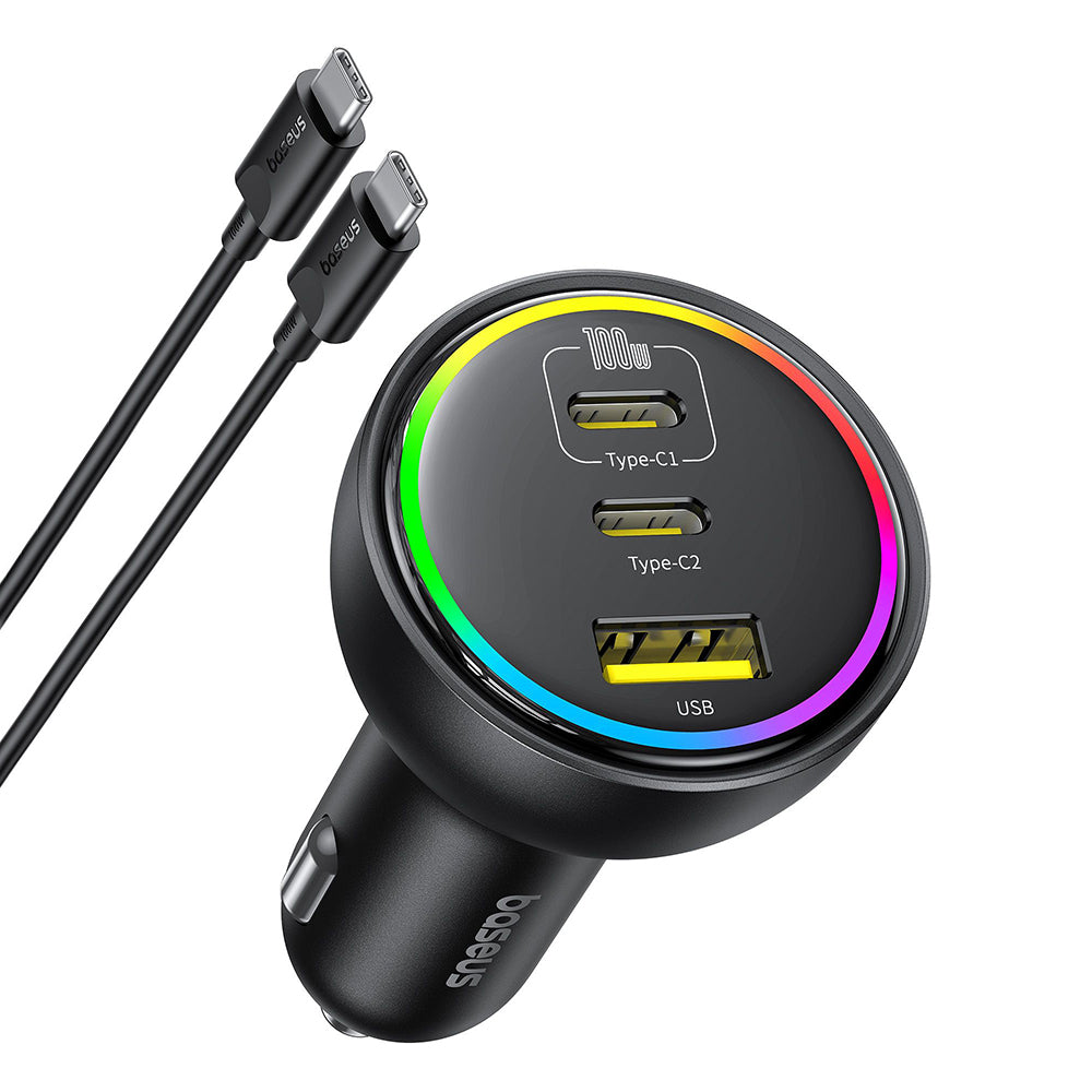 Bil laddare med USB-C kabel från Baseus, 152.5W, 5A, 1 x USB-A - 2 x USB-C, Svart C00036101111-00